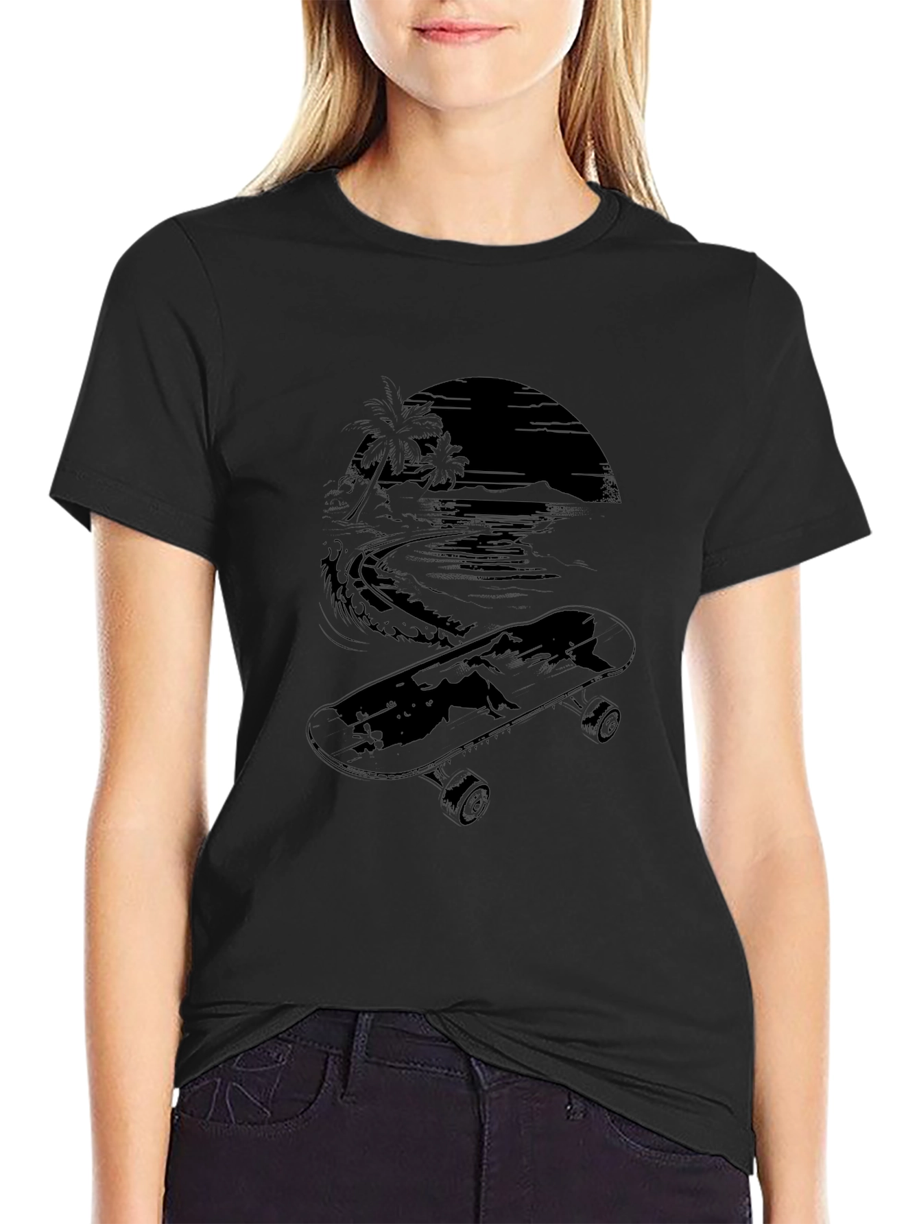 Skate Beach T-Shirt - Black Graphic Tee