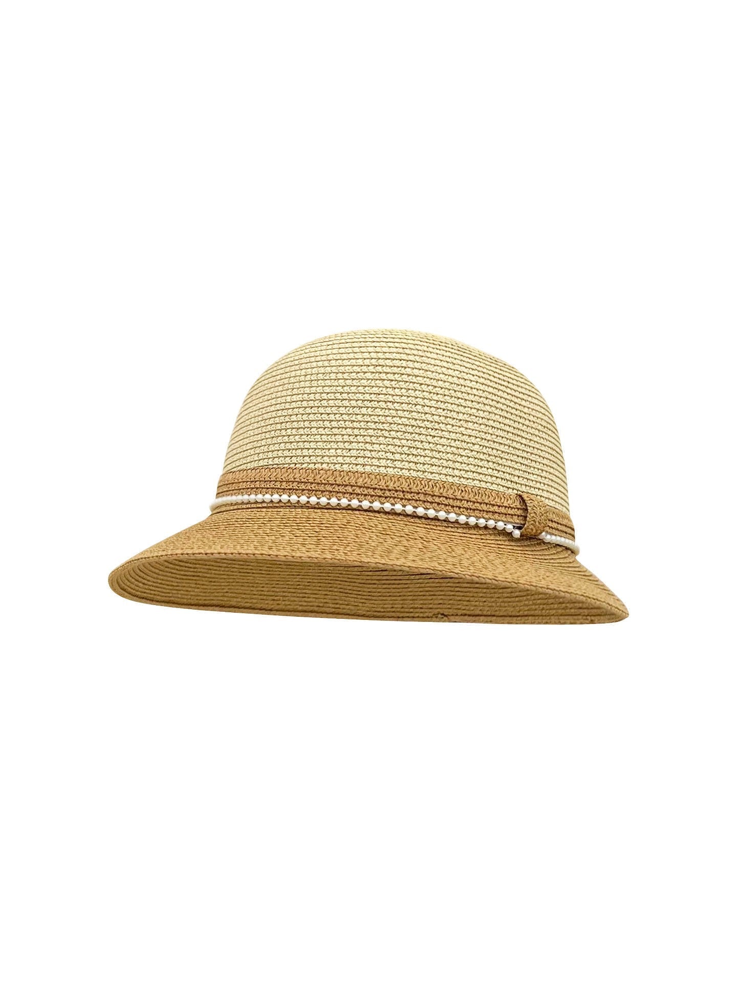 Women's Summer Pearl Straw Cloche Sun Hat