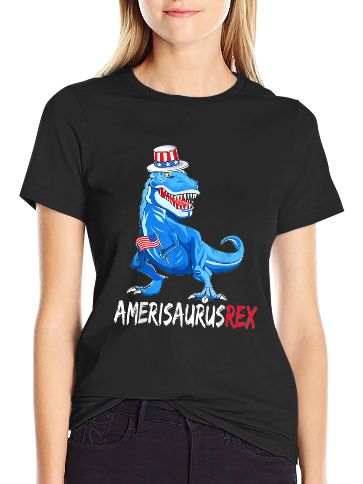 Amerisaurus Rex Patriotic T-Shirt - USA Dinosaur Tee