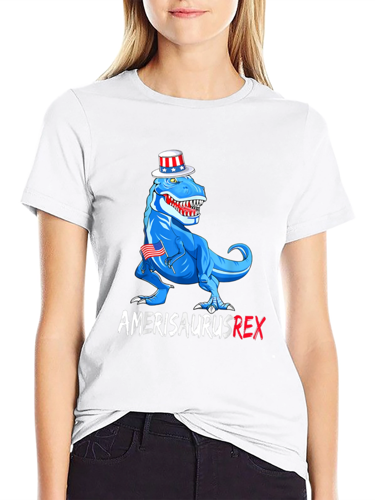 Amerisaurus Rex Patriotic T-Shirt - USA Dinosaur Tee