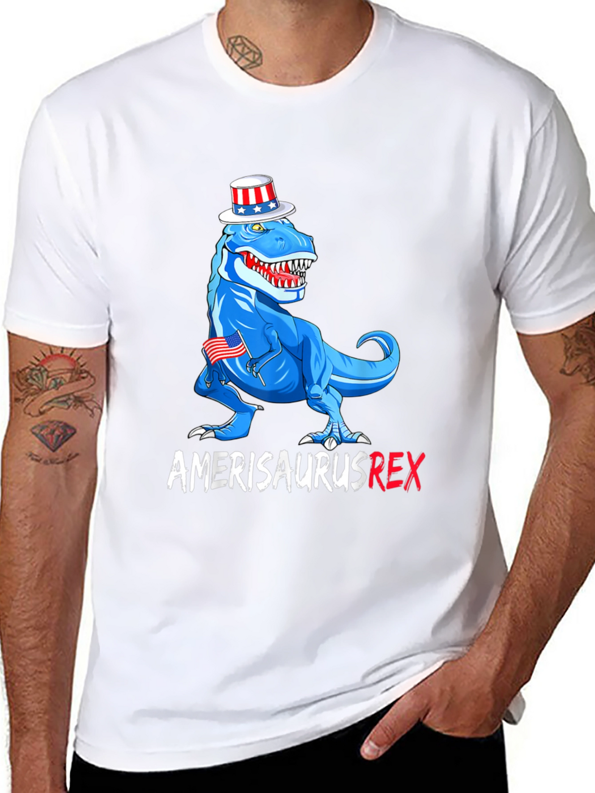 Amerisaurus Rex Patriotic T-Shirt - USA Dinosaur Tee