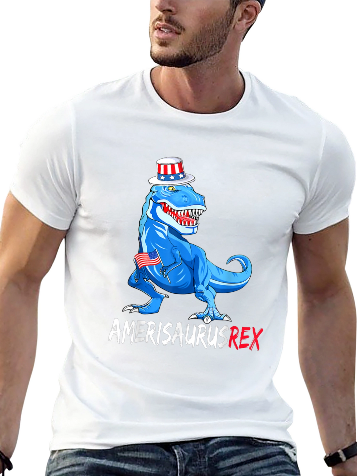 Amerisaurus Rex Patriotic T-Shirt - USA Dinosaur Tee