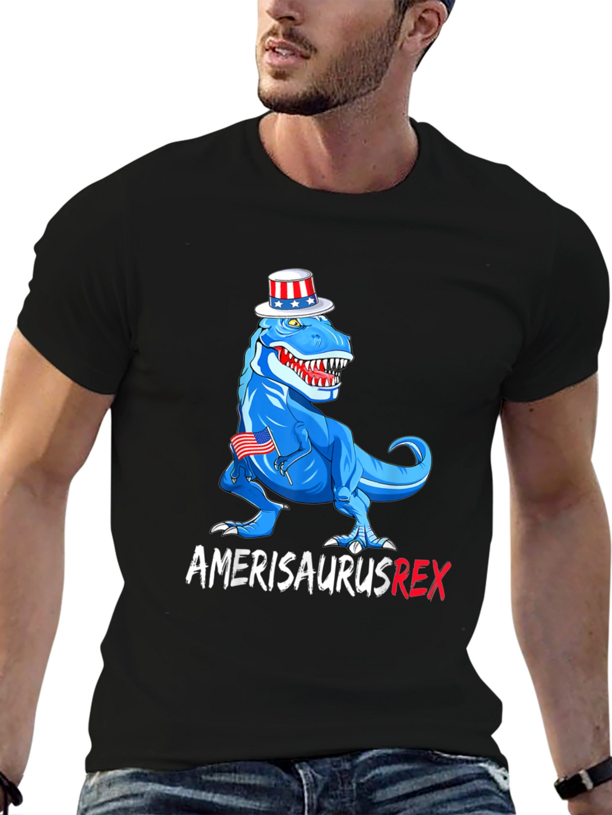 Amerisaurus Rex Patriotic T-Shirt - USA Dinosaur Tee