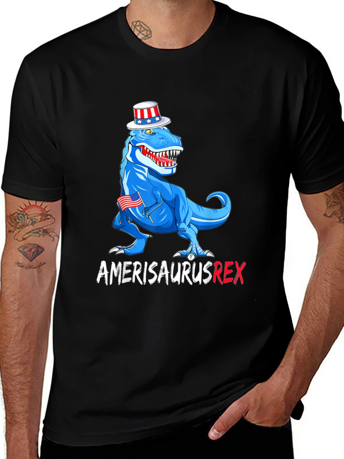Amerisaurus Rex Patriotic T-Shirt - USA Dinosaur Tee