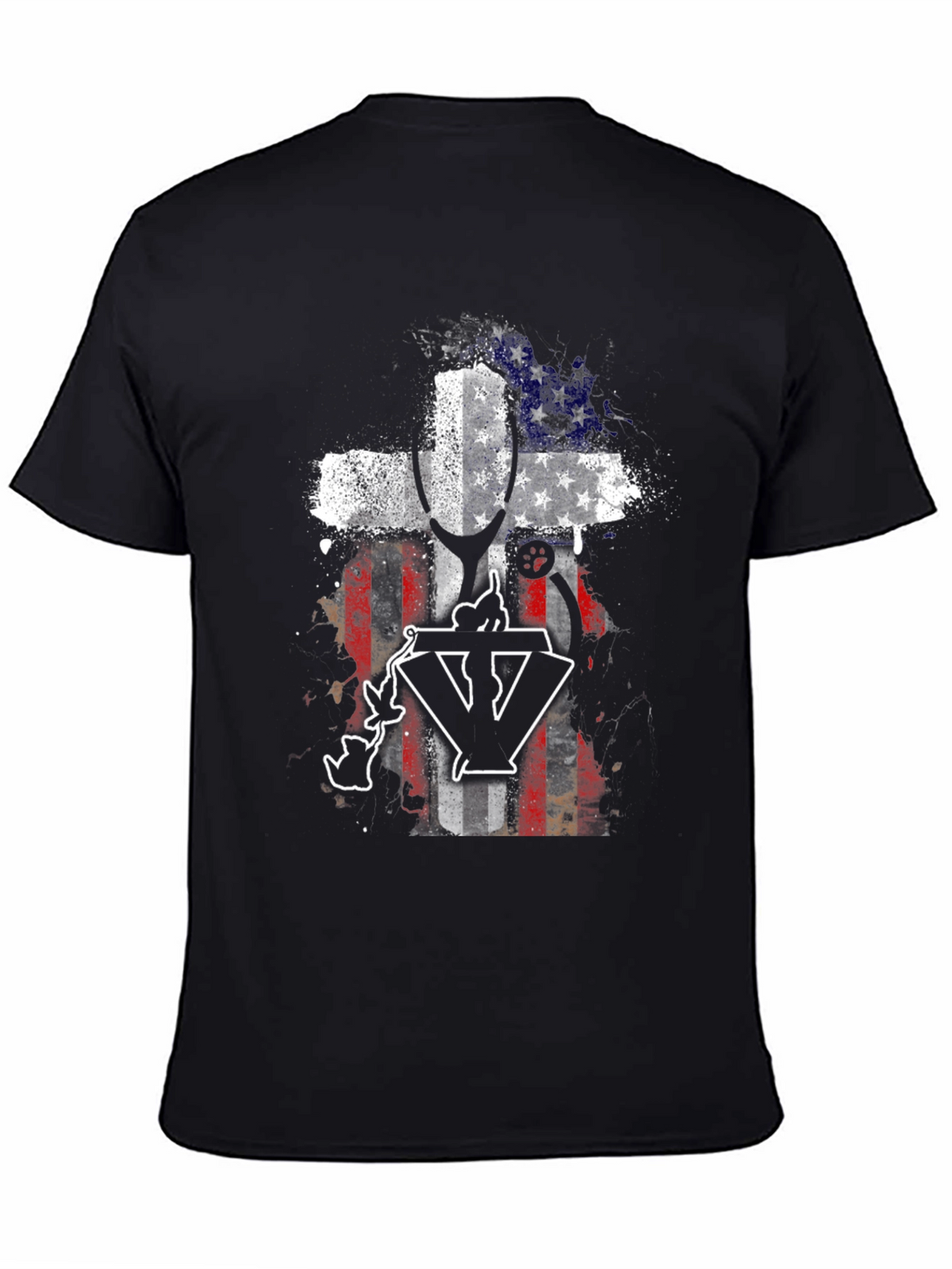 Patriotic Vet T-Shirt - USA Flag Cross Design