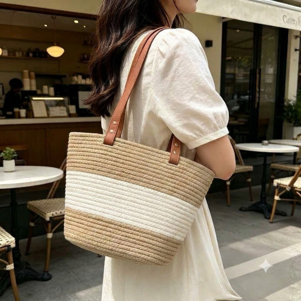 Versatile Shoulder Straw Bag: Large Capacity, Ideal for Beach Trips