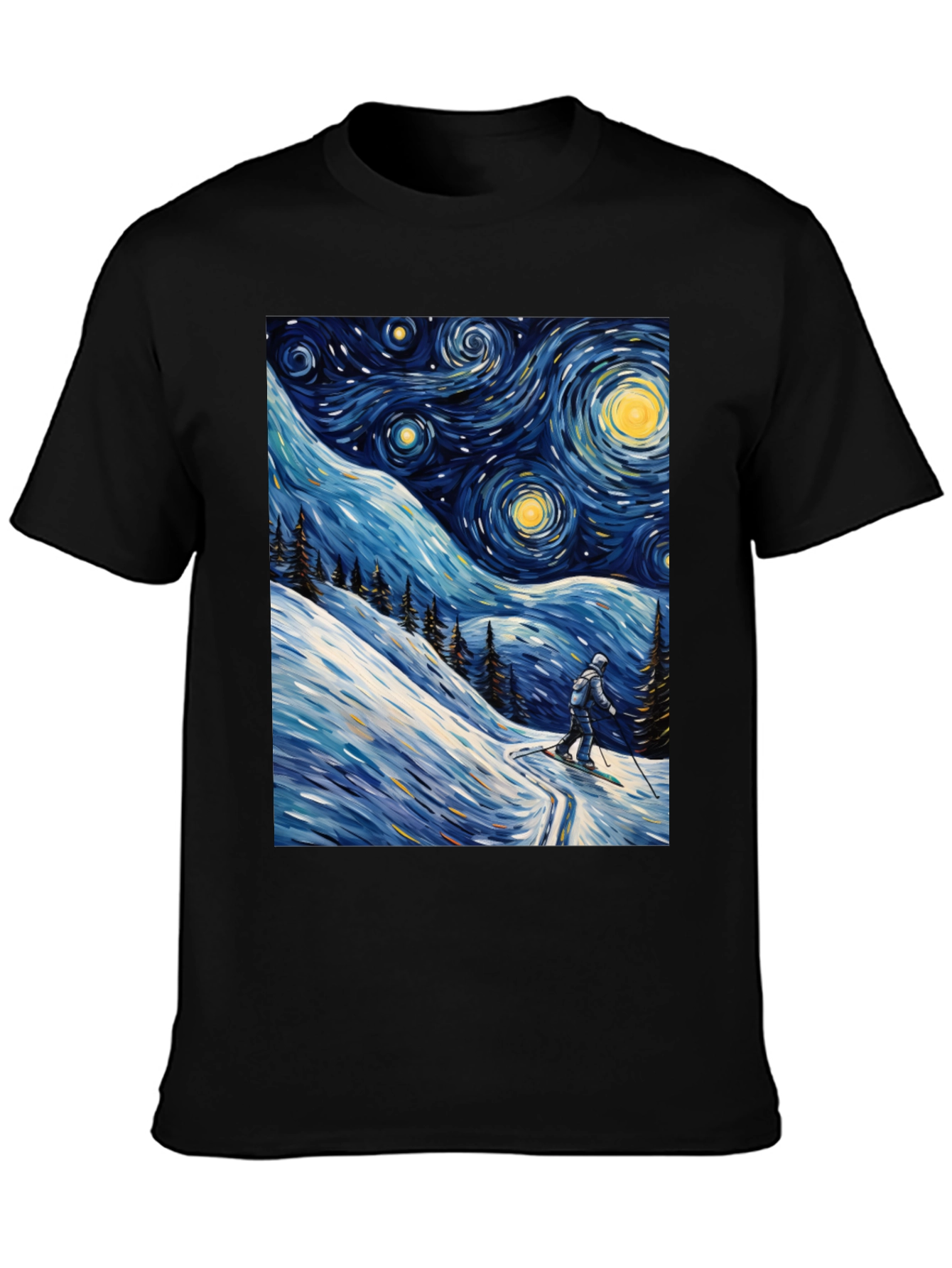 Starry Night Skiing Graphic Tee