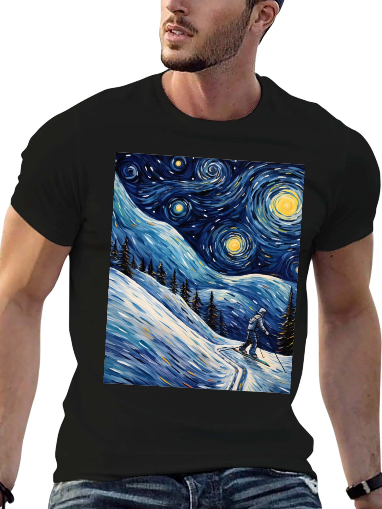 Starry Night Skiing Graphic Tee