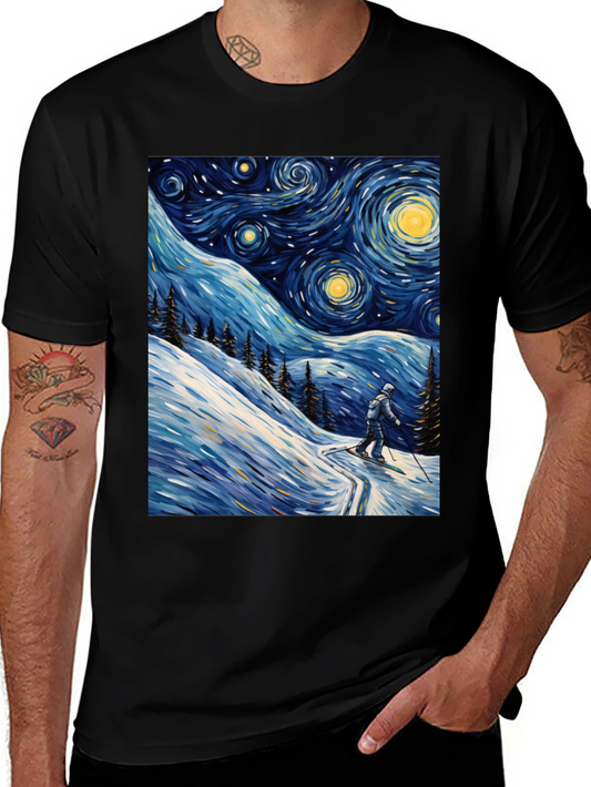 Starry Night Skiing Graphic Tee