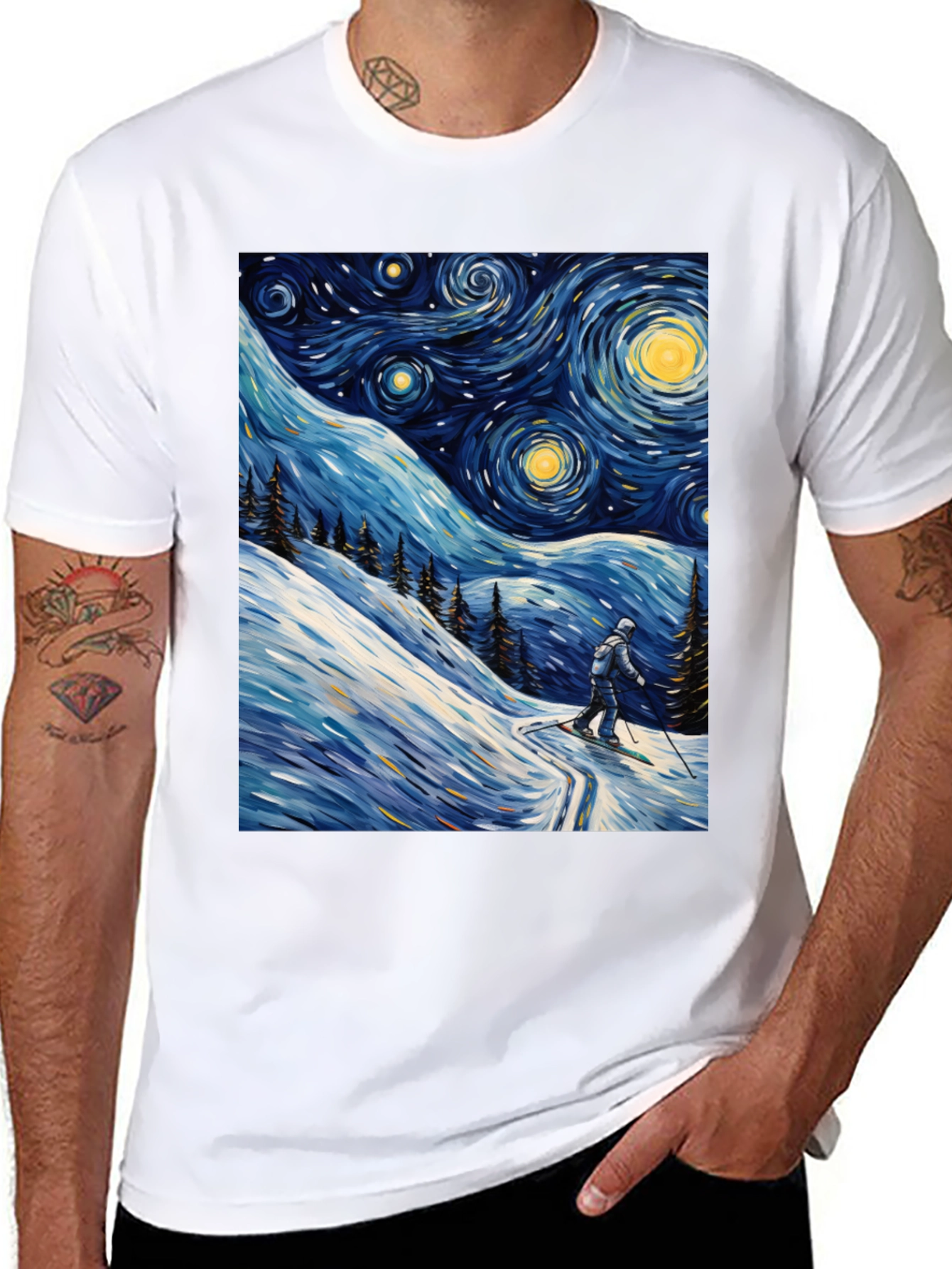 Starry Night Skiing Graphic Tee
