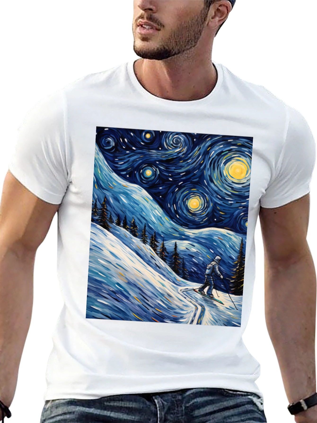Starry Night Skiing Graphic Tee