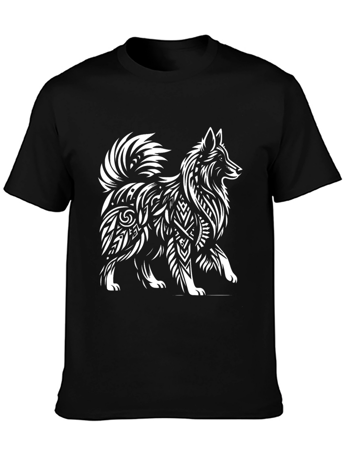 Tribal Dog Graphic Tee - Stylish Mens Black T-Shirt