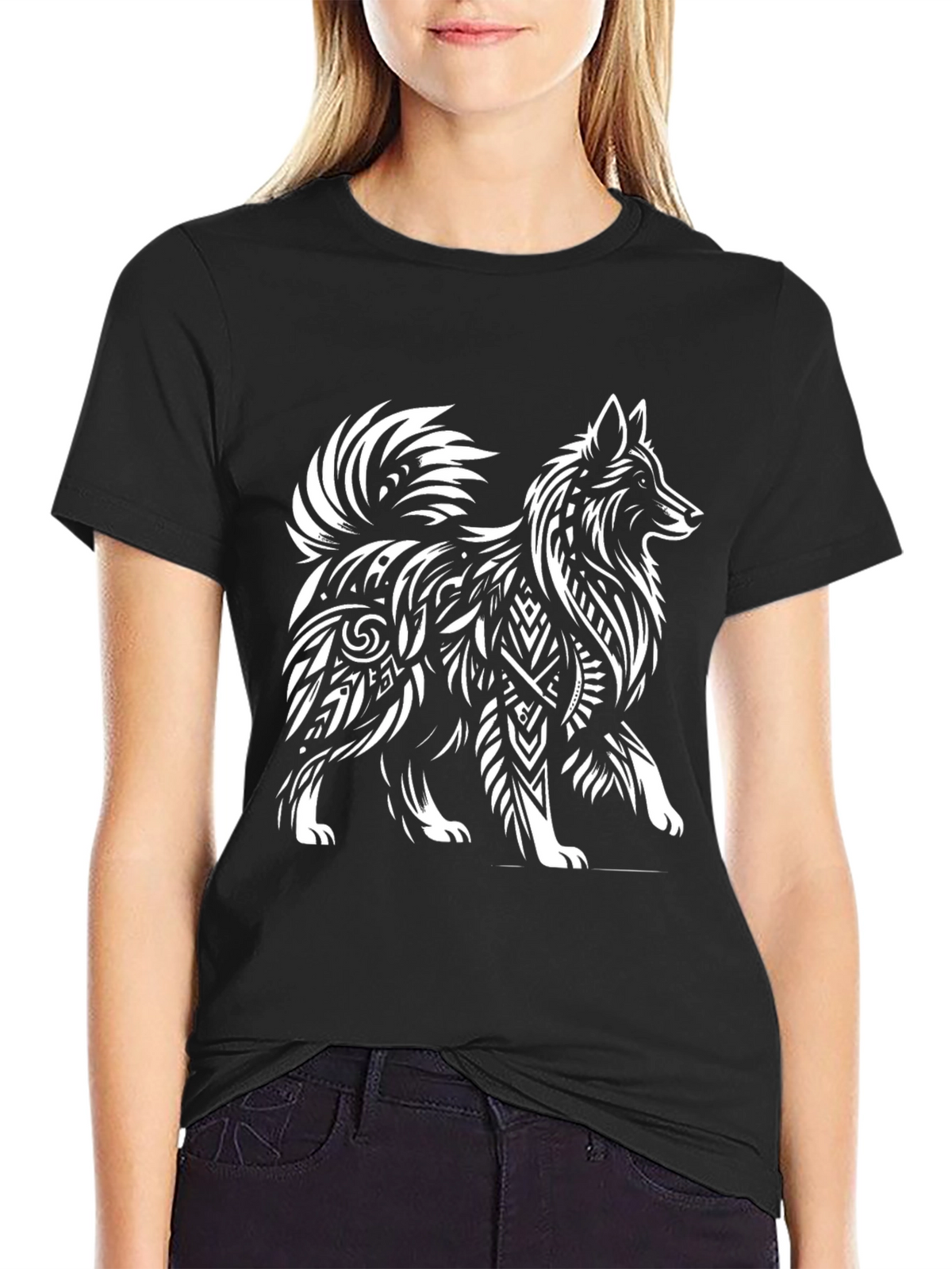 Tribal Dog Graphic Tee - Stylish Mens Black T-Shirt