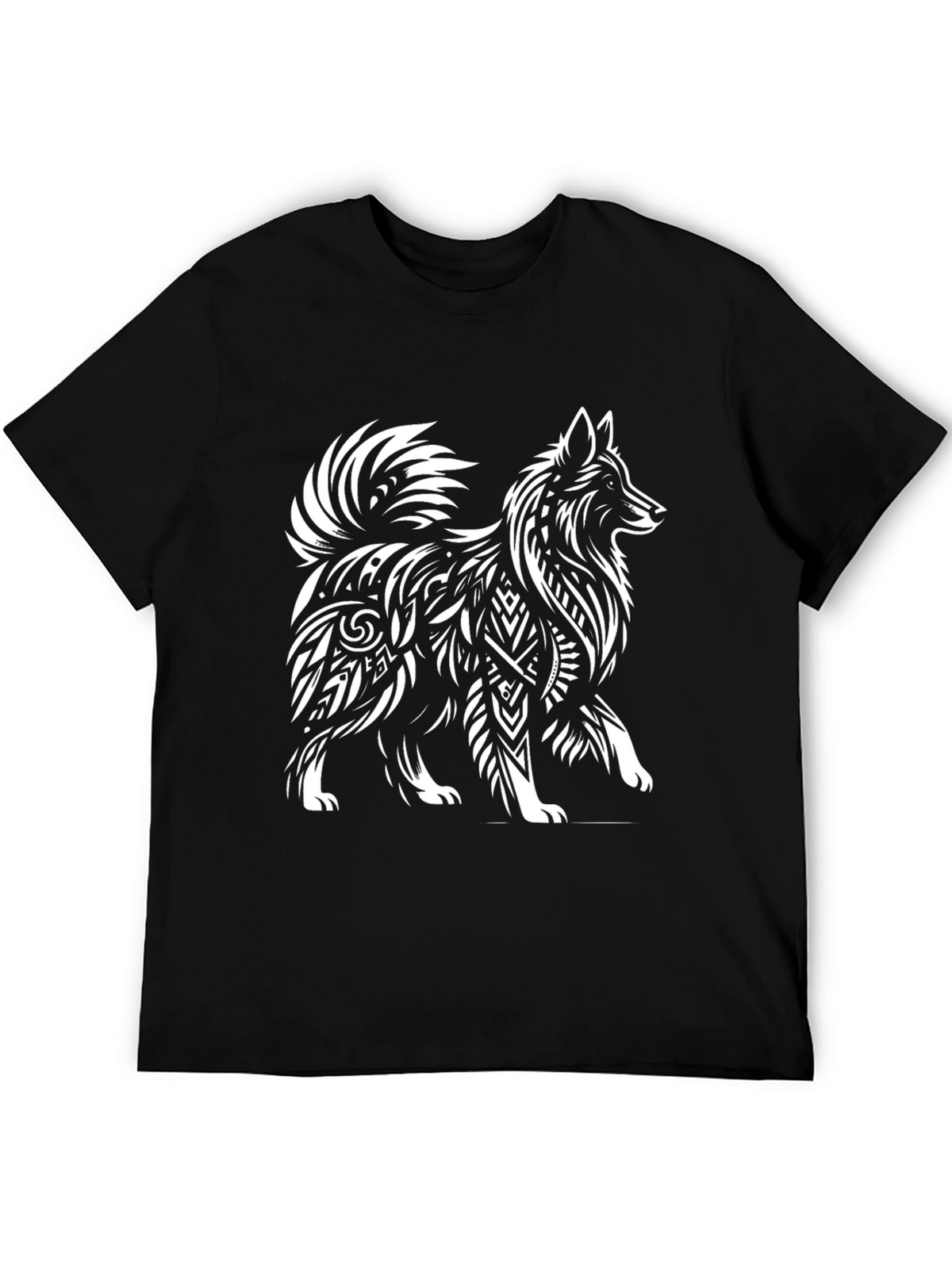 Tribal Dog Graphic Tee - Stylish Mens Black T-Shirt