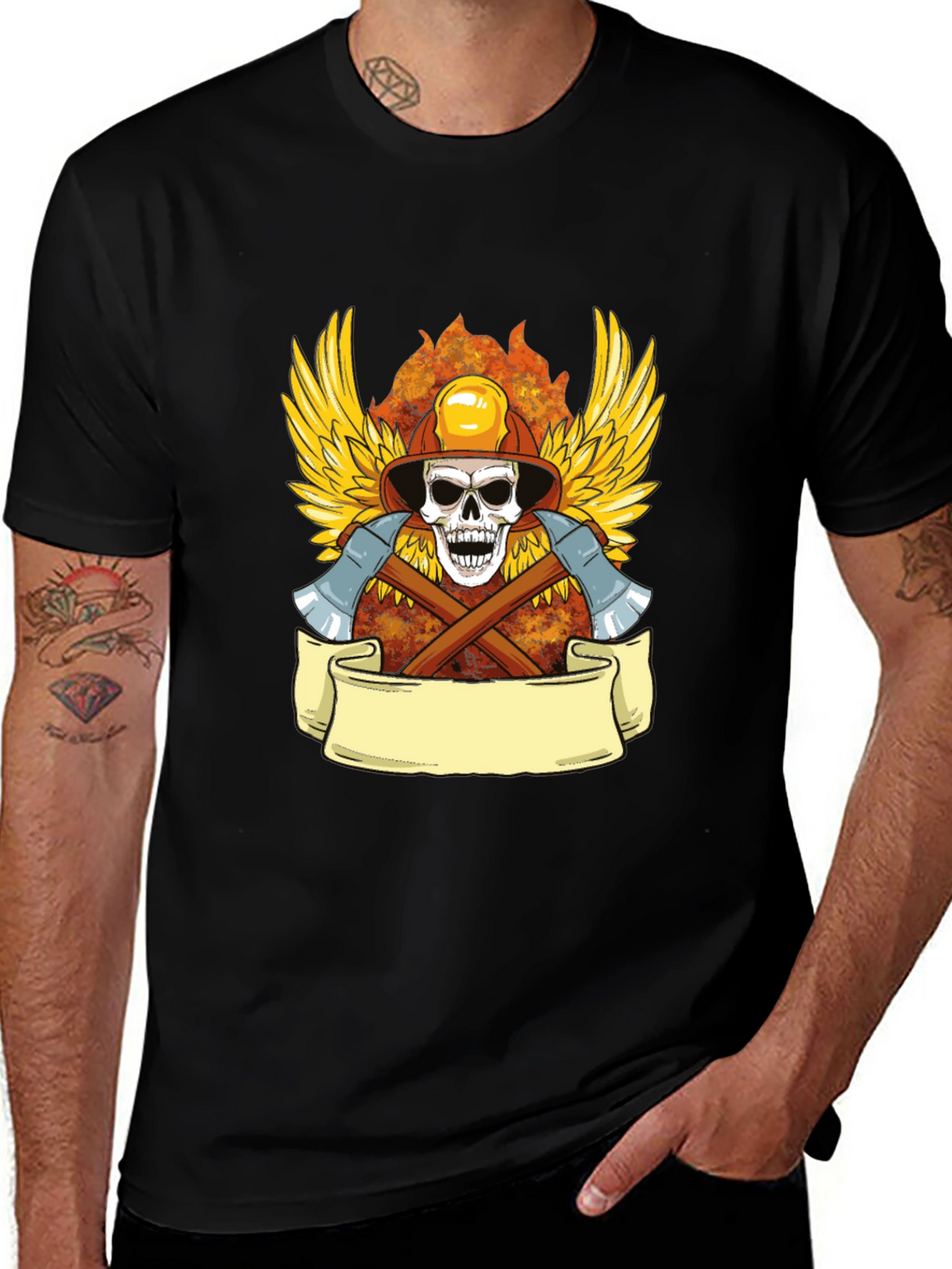 Firefighter Skull Graphic Tee - Heroic Style