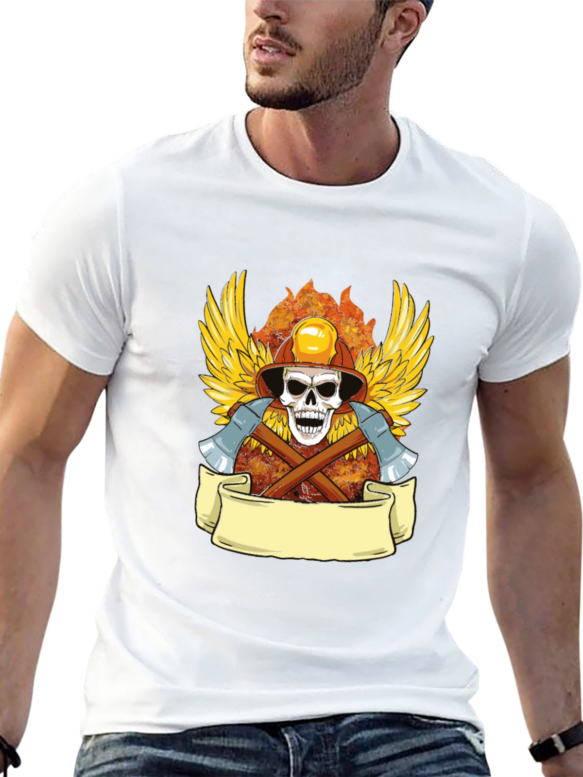 Firefighter Skull Graphic Tee - Heroic Style