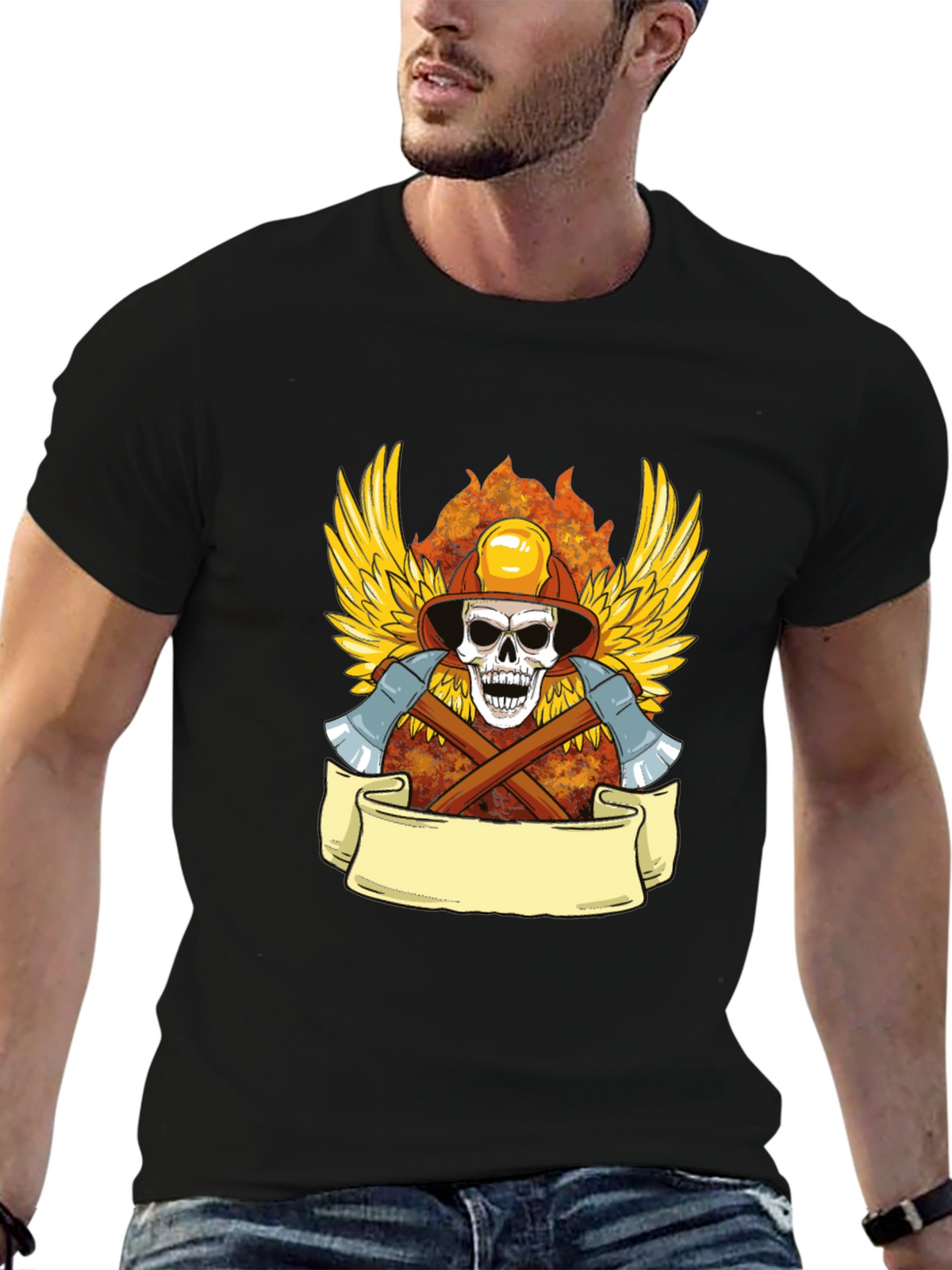 Firefighter Skull Graphic Tee - Heroic Style