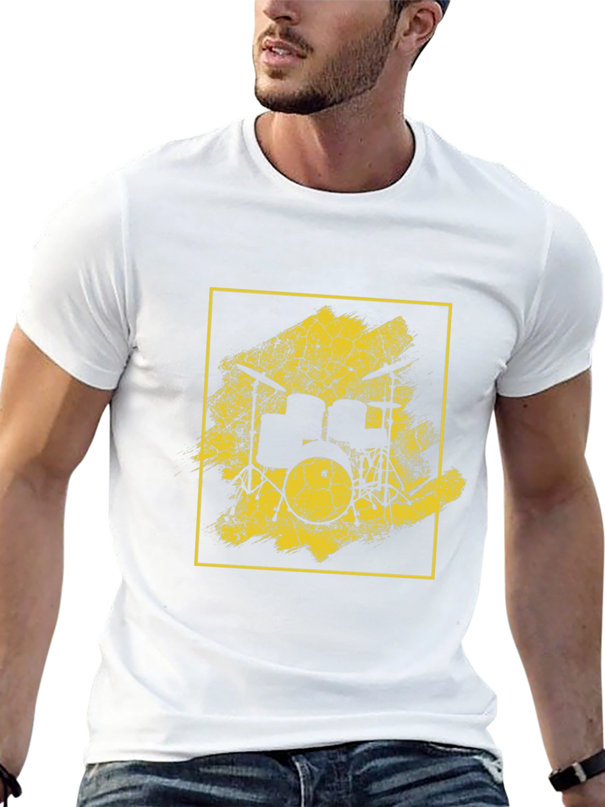 Distressed Drum Set Graphic Tee - Black