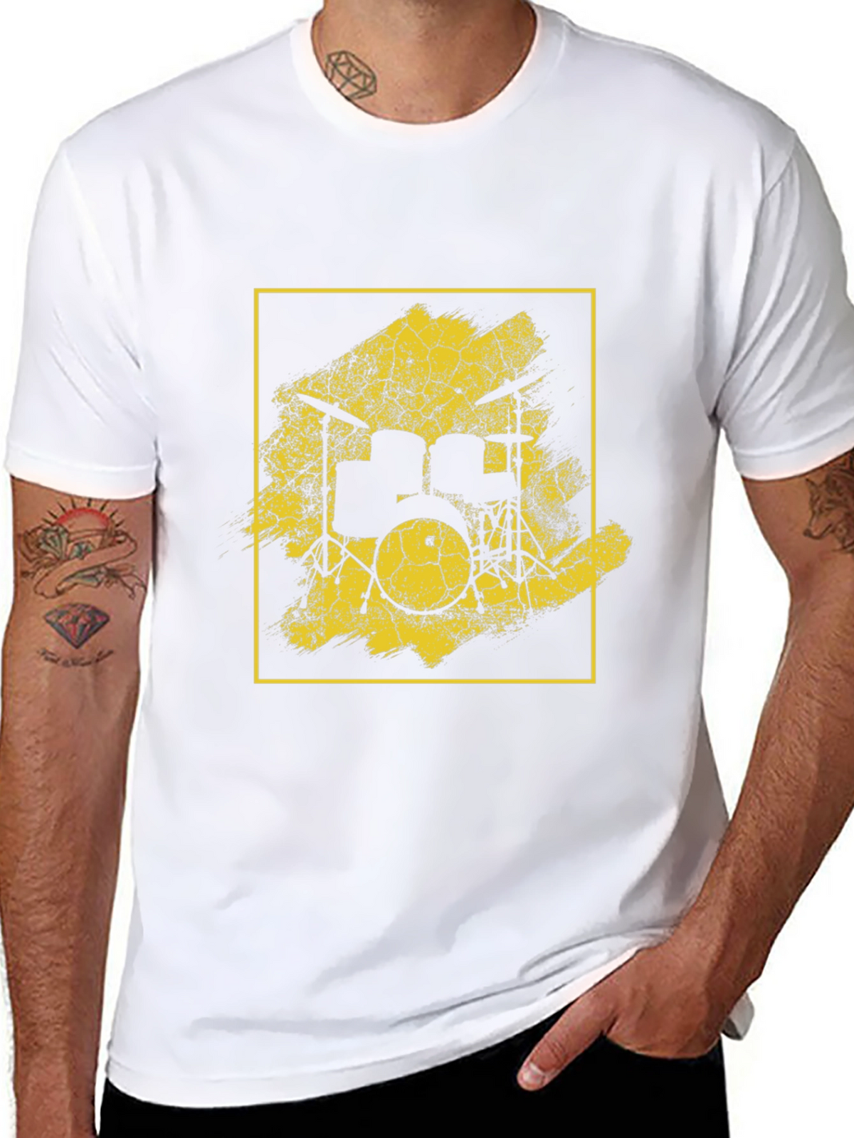 Distressed Drum Set Graphic Tee - Black