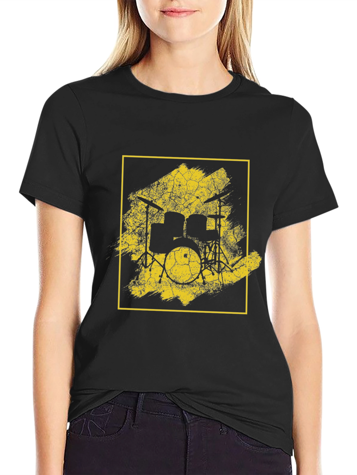 Distressed Drum Set Graphic Tee - Black