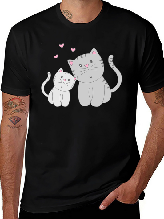 Cute Cat & Kitten Graphic Print T-Shirt