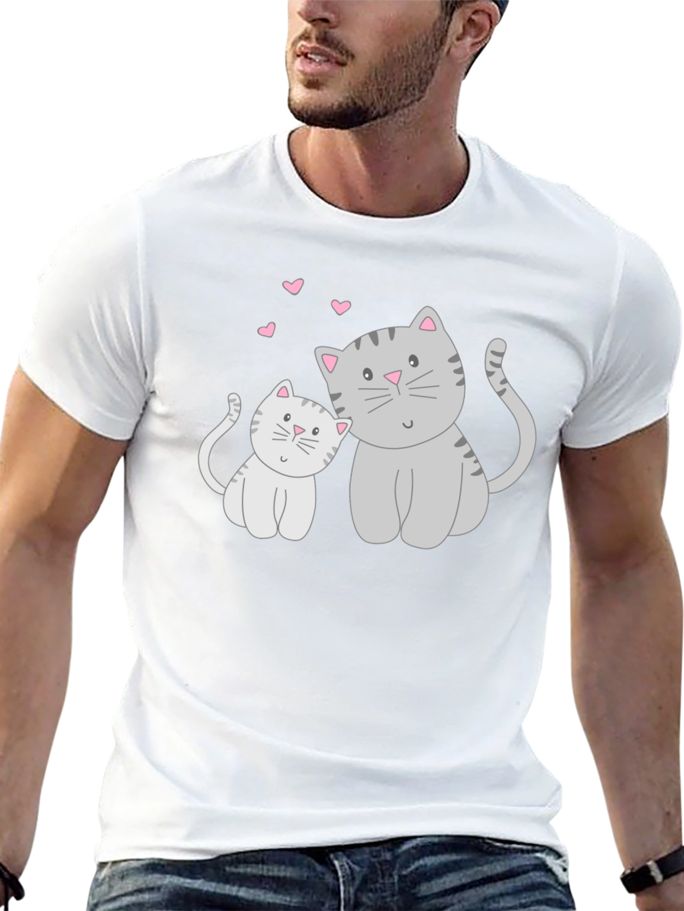 Cute Cat & Kitten Graphic Print T-Shirt