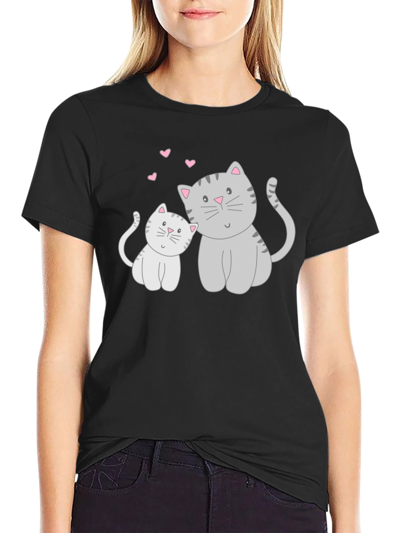 Cute Cat & Kitten Graphic Print T-Shirt