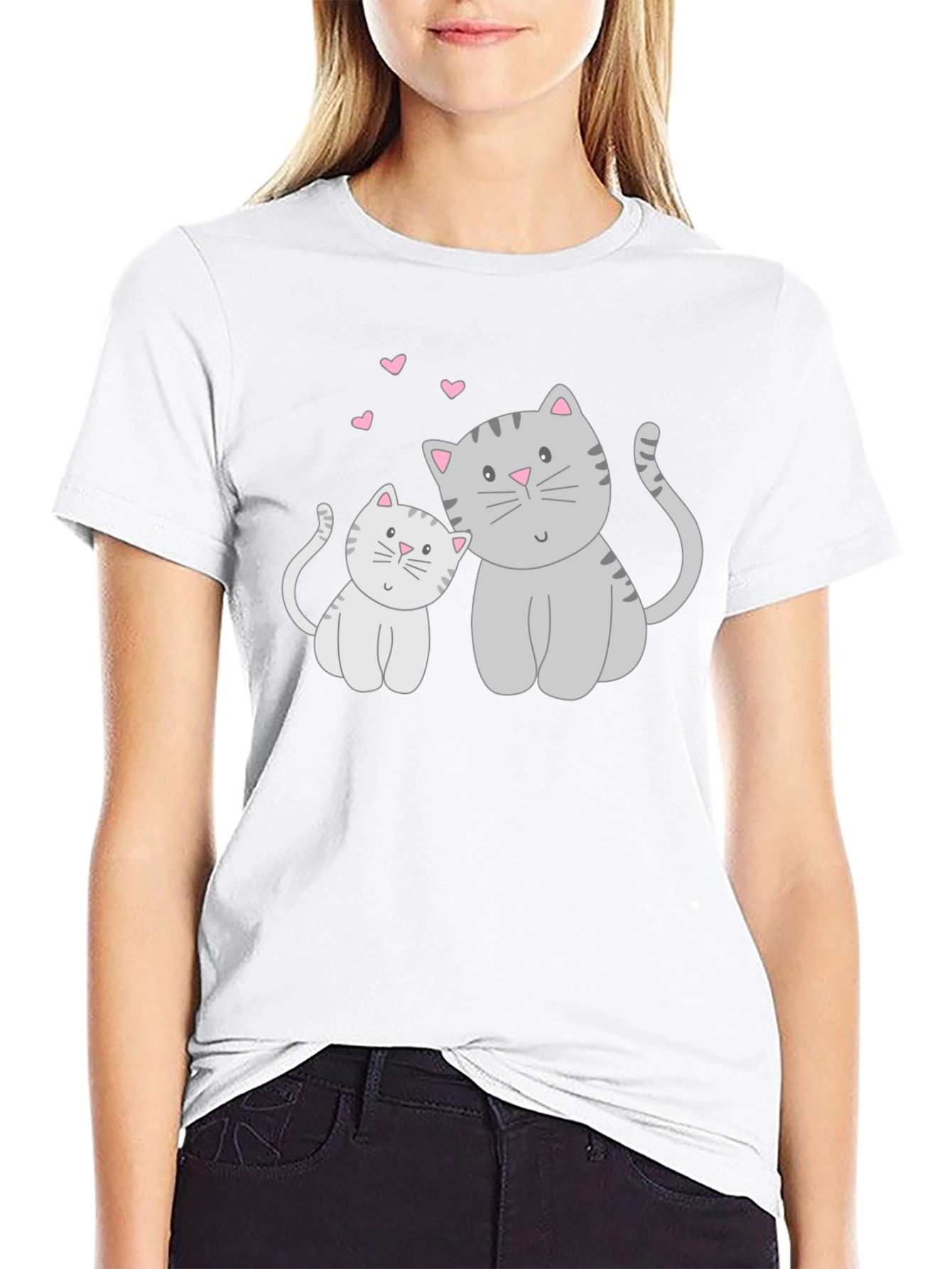 Cute Cat & Kitten Graphic Print T-Shirt
