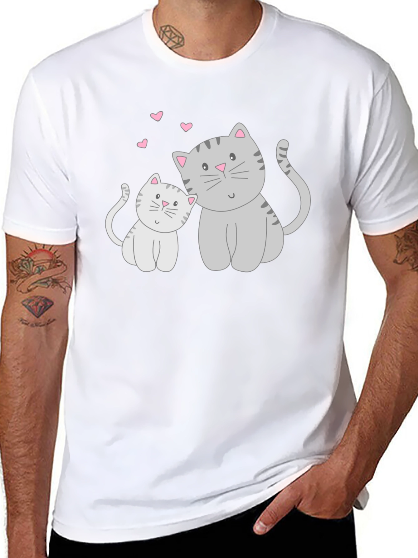 Cute Cat & Kitten Graphic Print T-Shirt