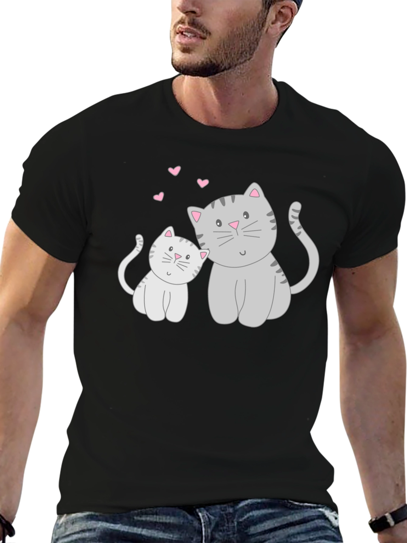 Cute Cat & Kitten Graphic Print T-Shirt