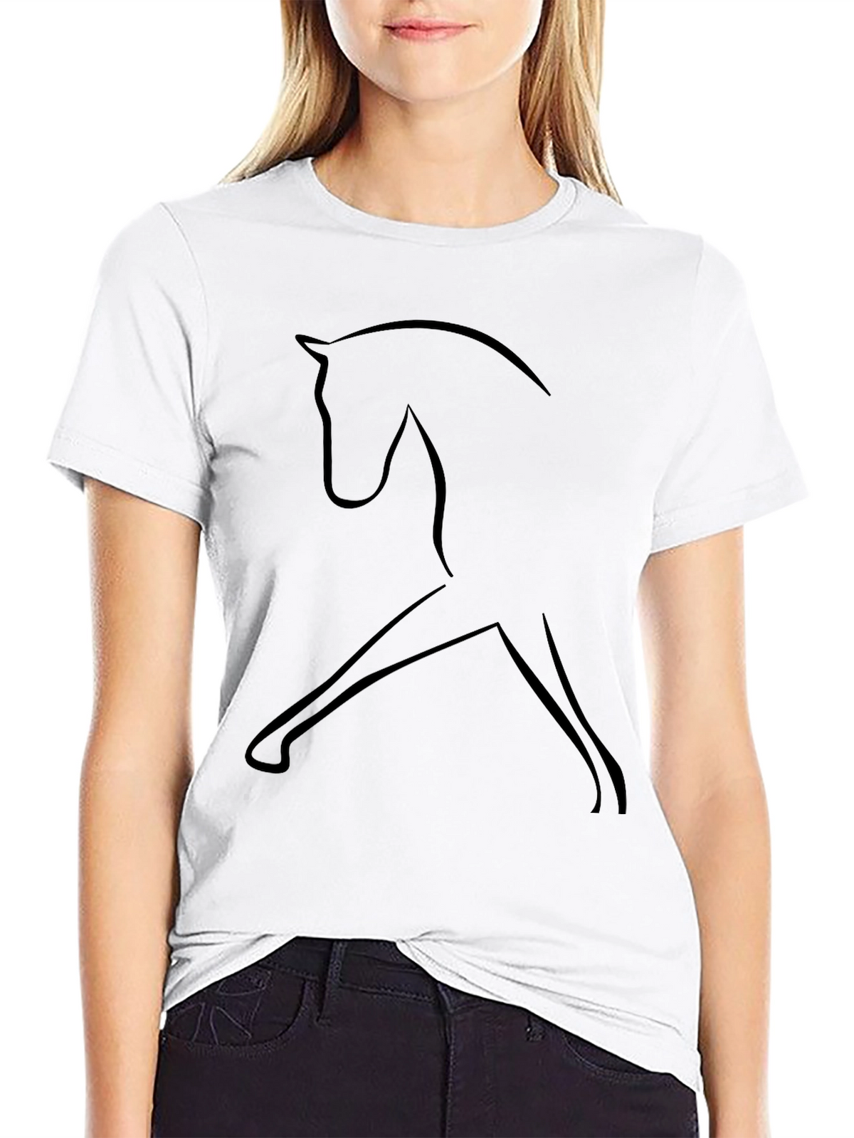 Minimalist Horse Outline Black T-Shirt