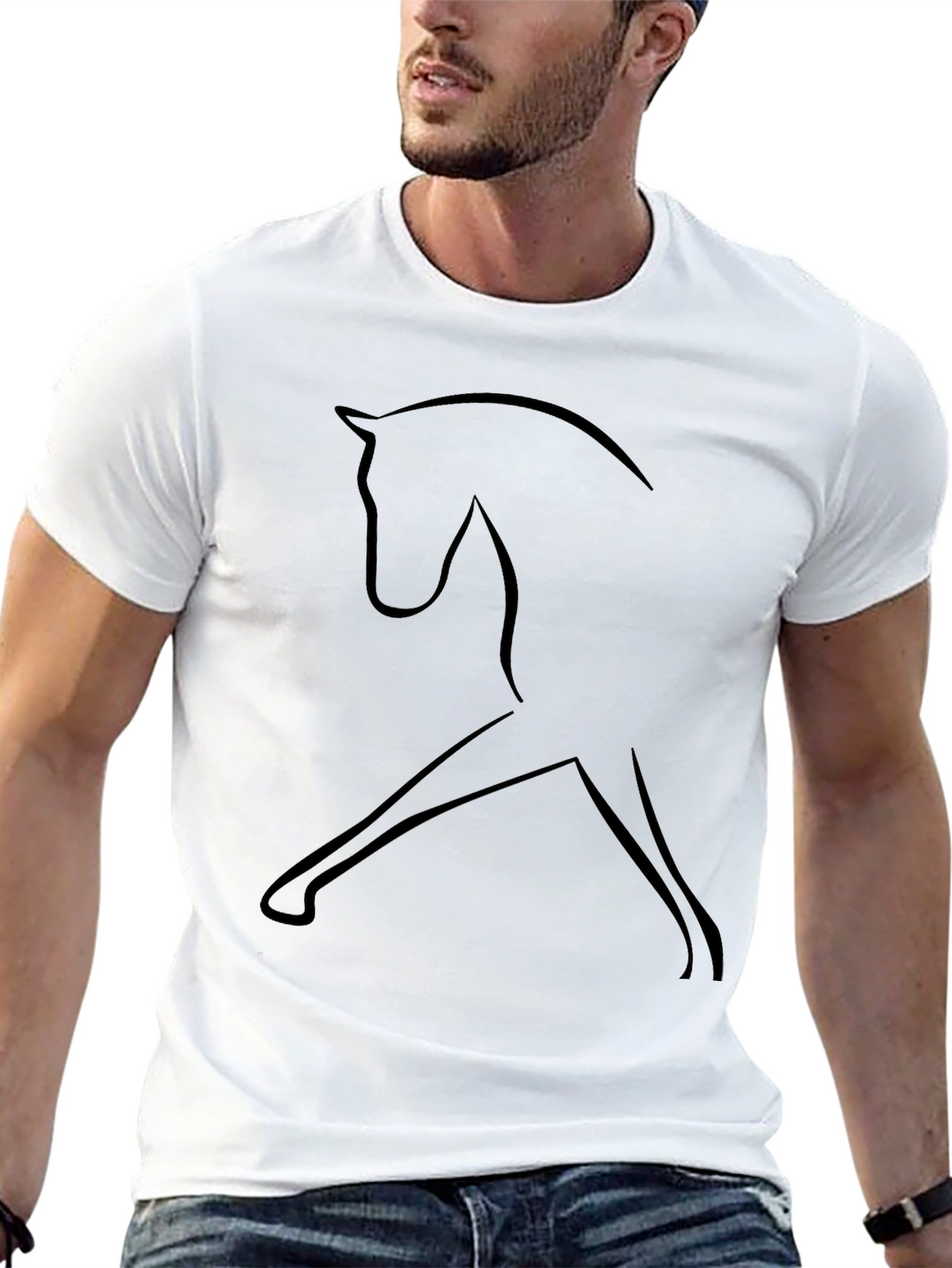 Minimalist Horse Outline Black T-Shirt