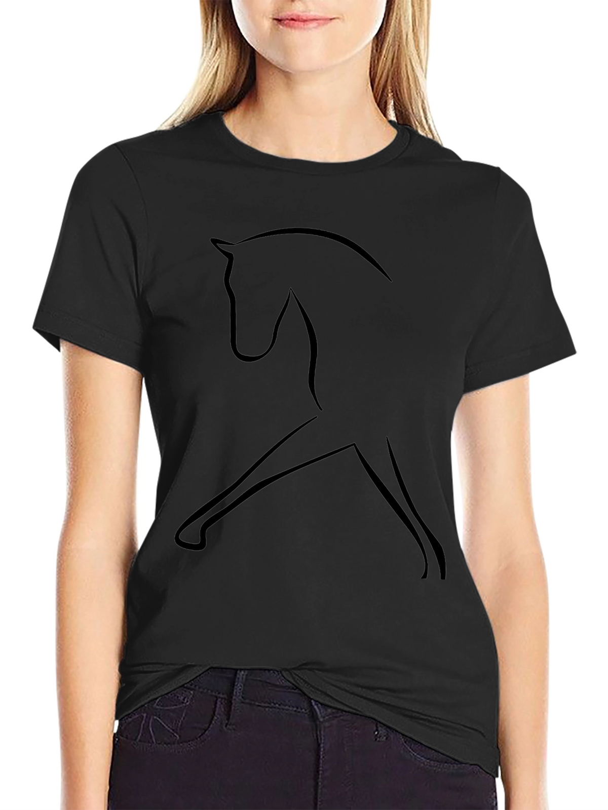 Minimalist Horse Outline Black T-Shirt