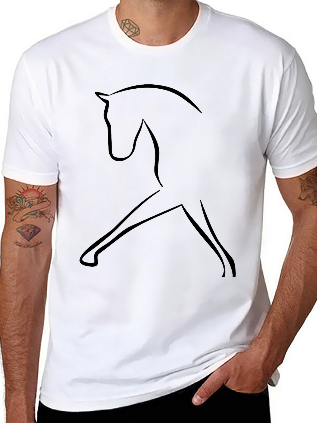Minimalist Horse Outline Black T-Shirt