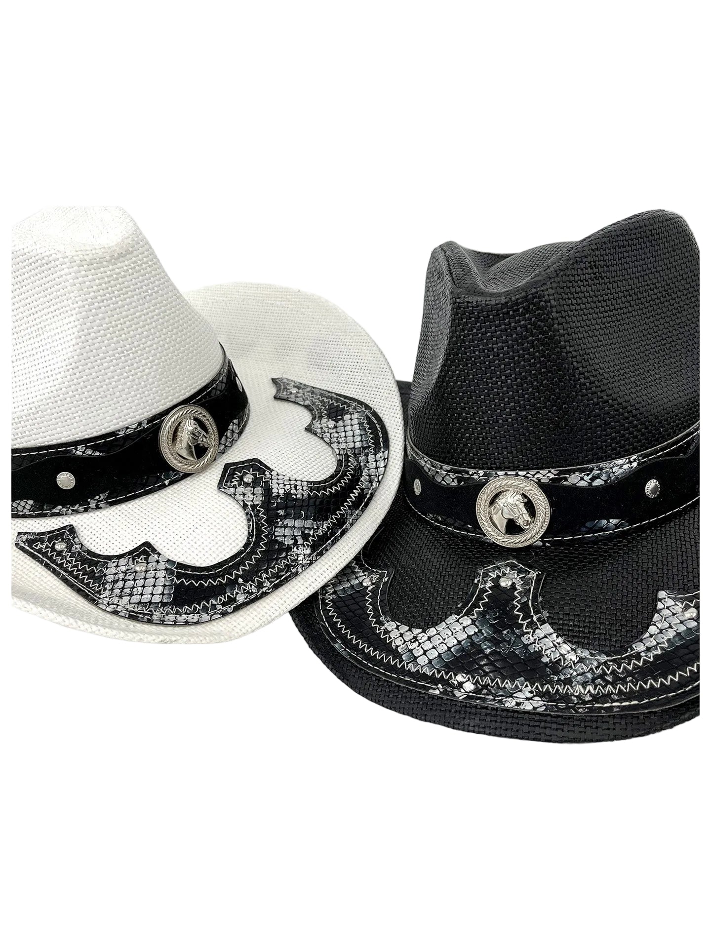 Stylish Snake Pattern Straw Cowboy Hat for UV Protection