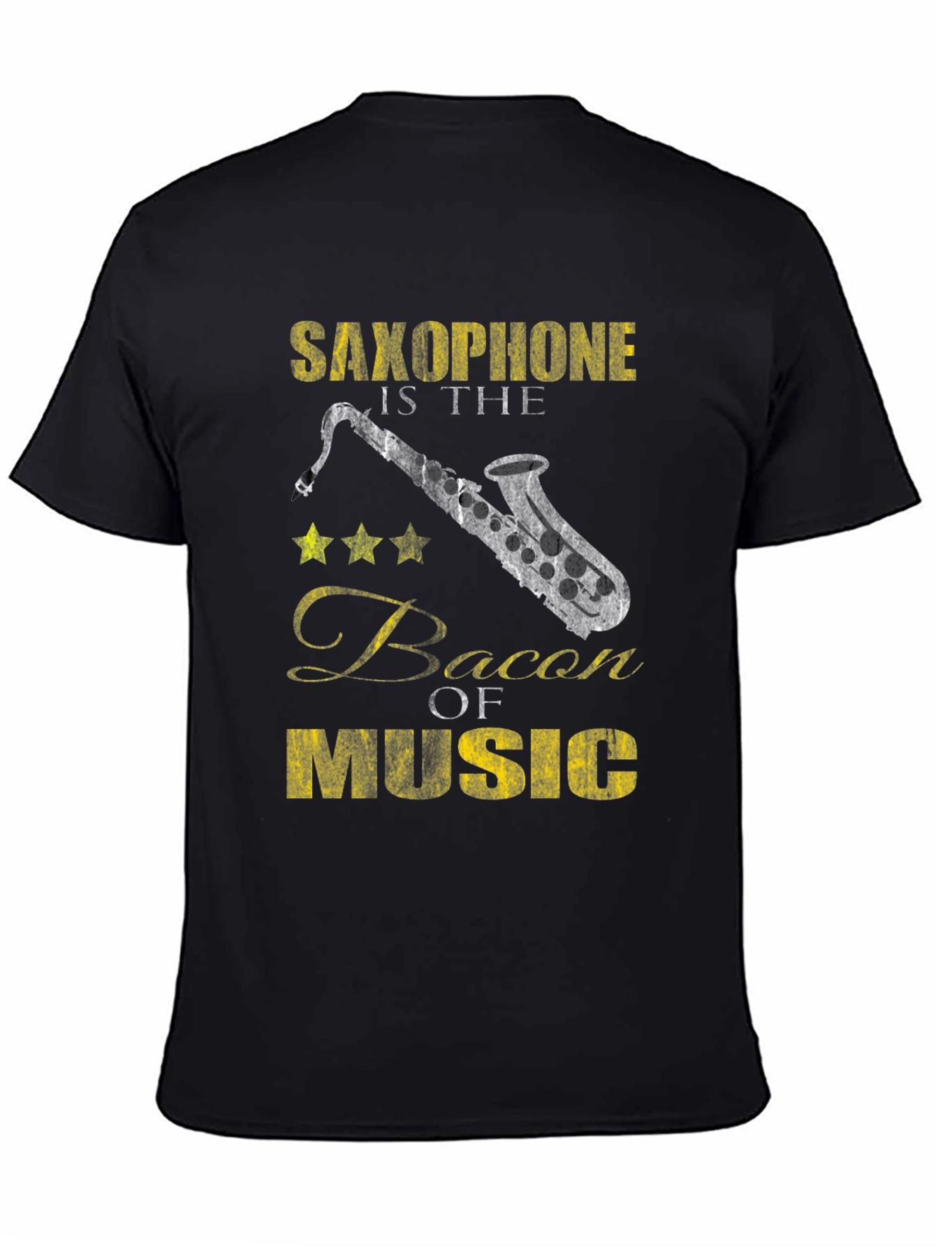 Saxophone Bacon of Music Black T-Shirt