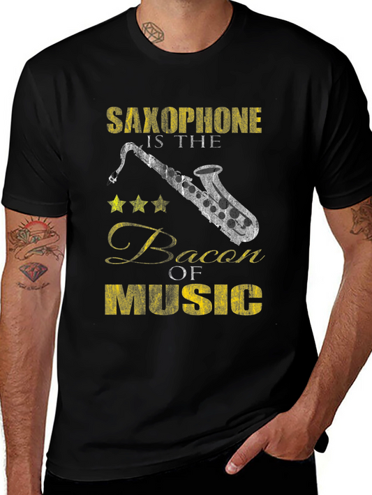 Saxophone Bacon of Music Black T-Shirt