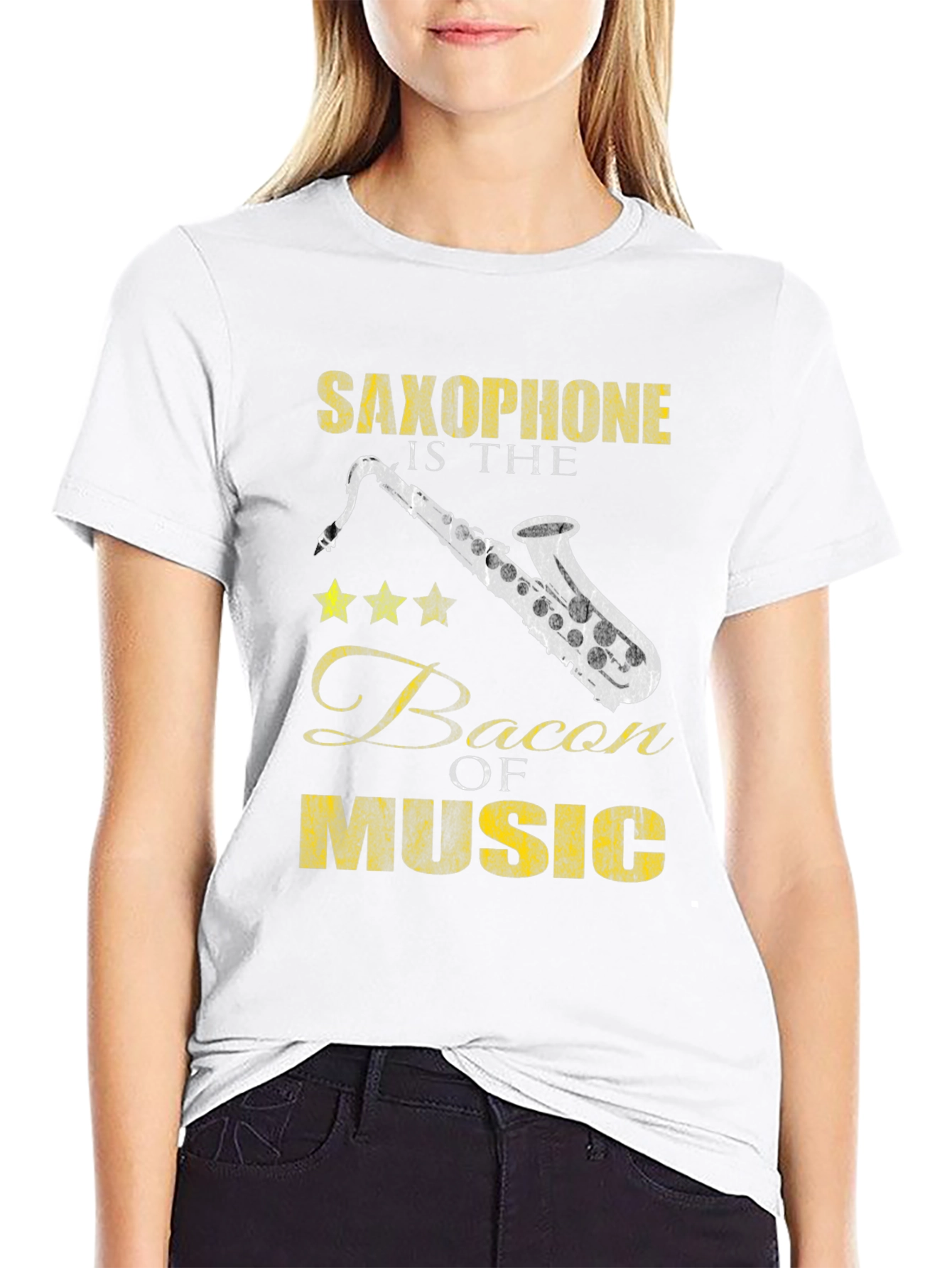 Saxophone Bacon of Music Black T-Shirt