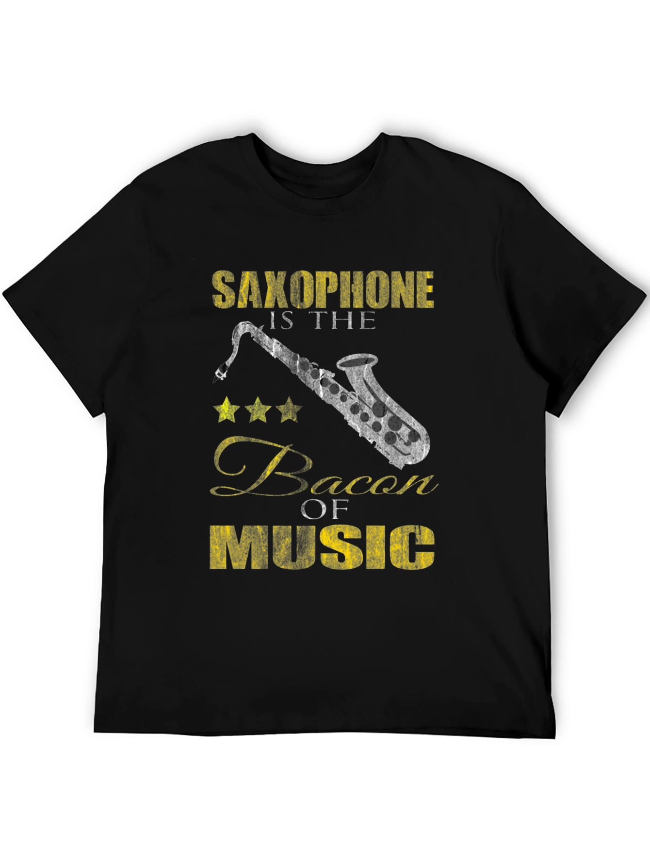 Saxophone Bacon of Music Black T-Shirt