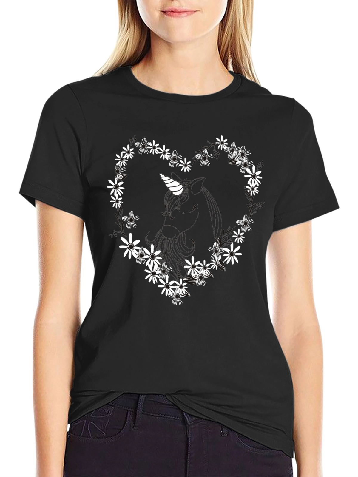 Floral Unicorn Heart T-Shirt