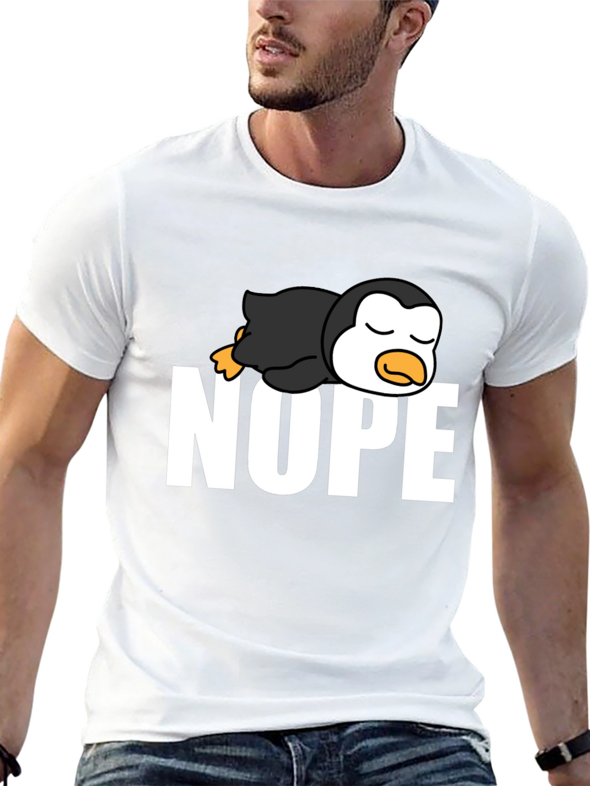 Nope Lazy Penguin Black T-Shirt