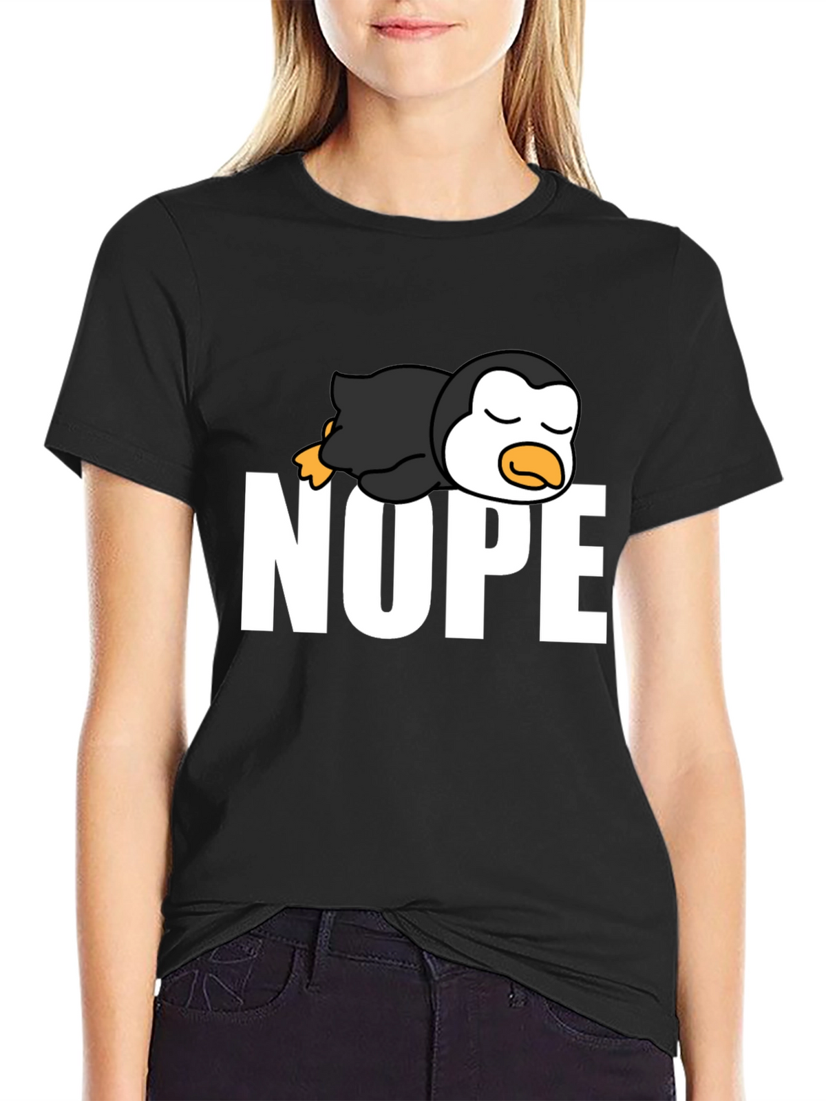 Nope Lazy Penguin Black T-Shirt