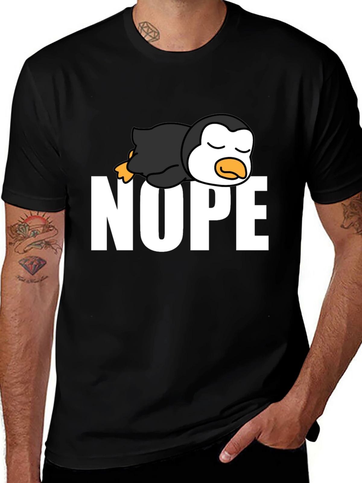 Nope Lazy Penguin Black T-Shirt