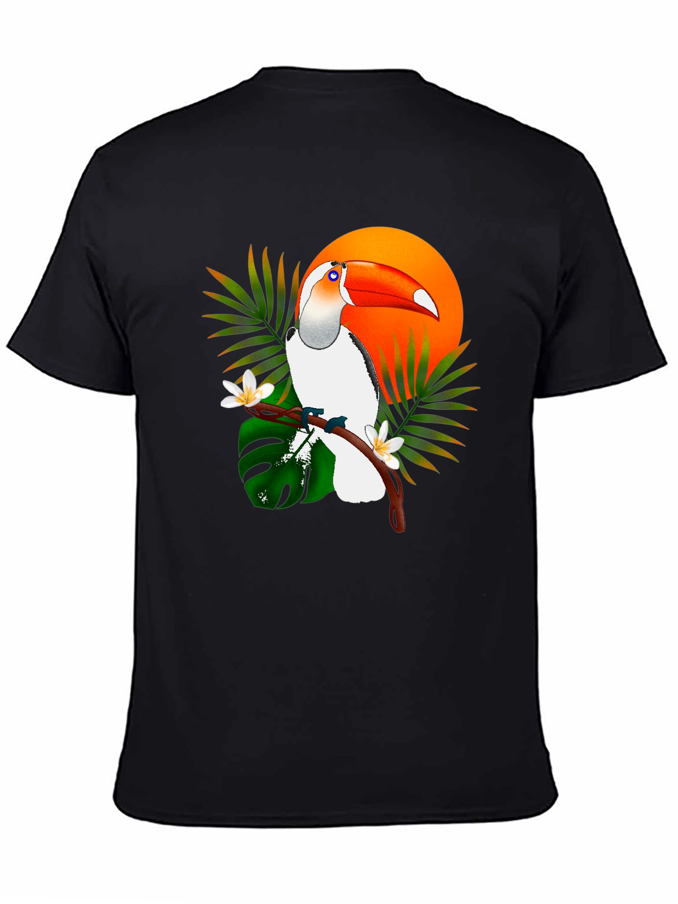Tropical Toucan Graphic Tee - Black Cotton T-Shirt