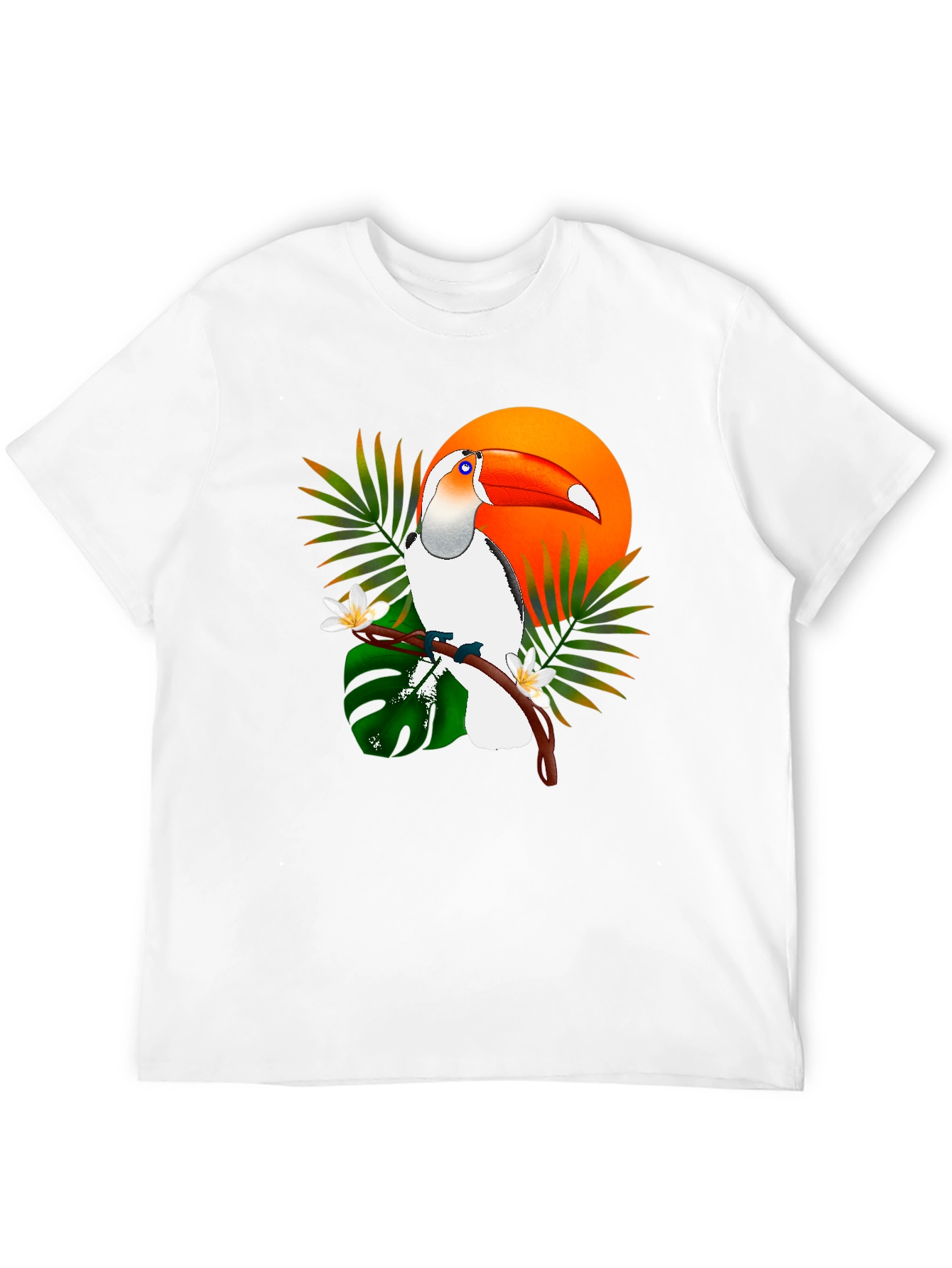 Tropical Toucan Graphic Tee - Black Cotton T-Shirt