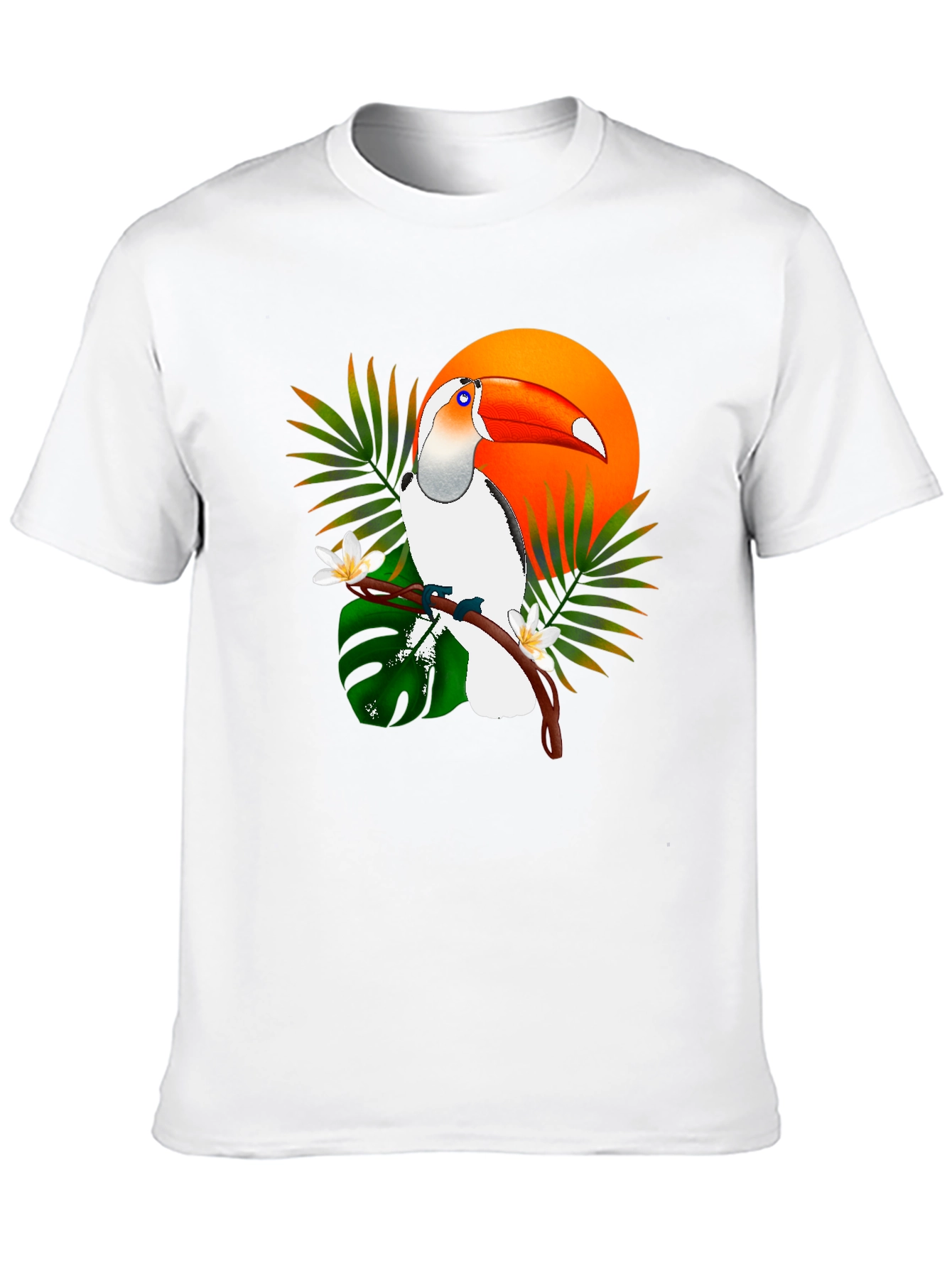 Tropical Toucan Graphic Tee - Black Cotton T-Shirt