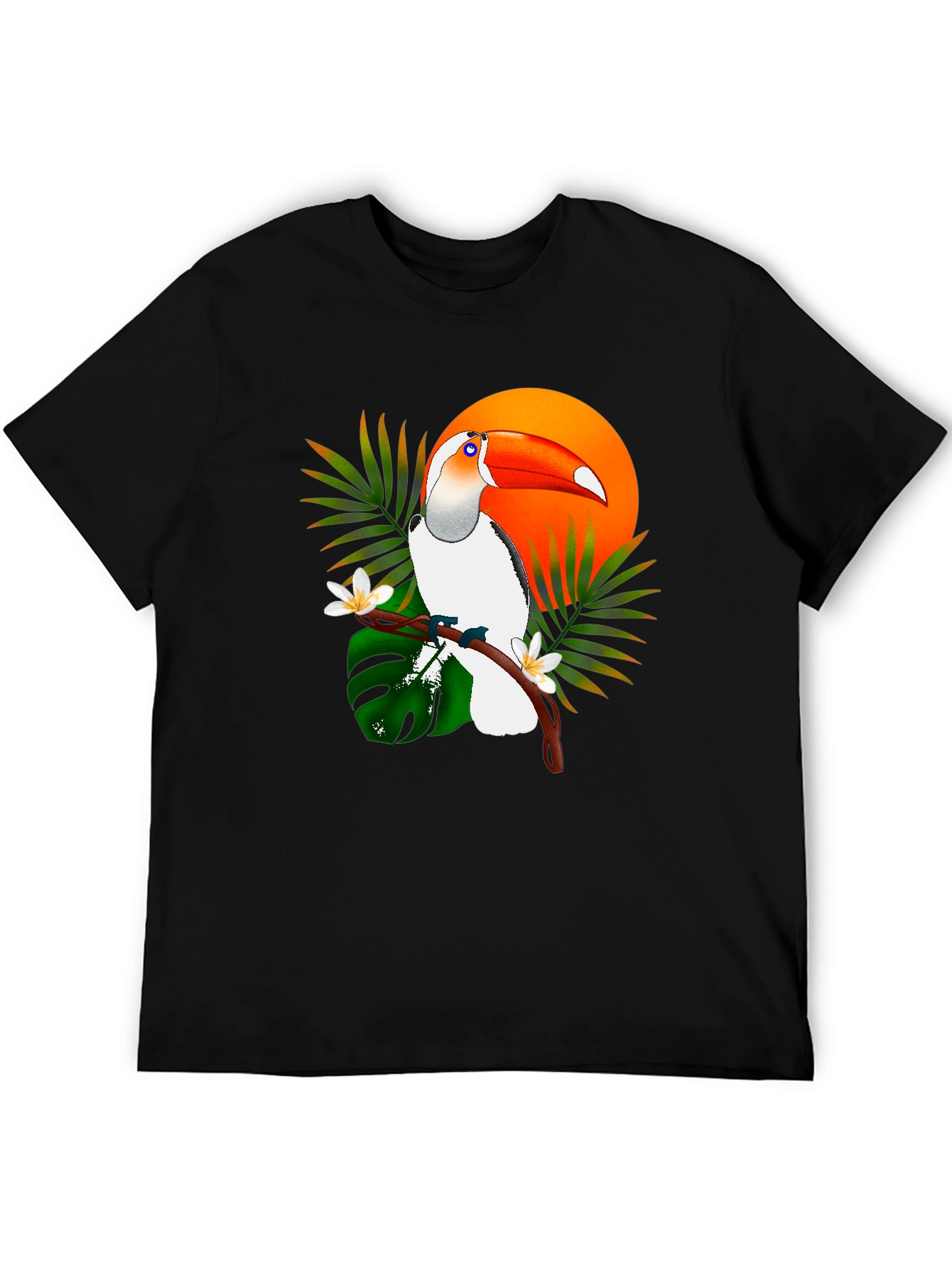 Tropical Toucan Graphic Tee - Black Cotton T-Shirt