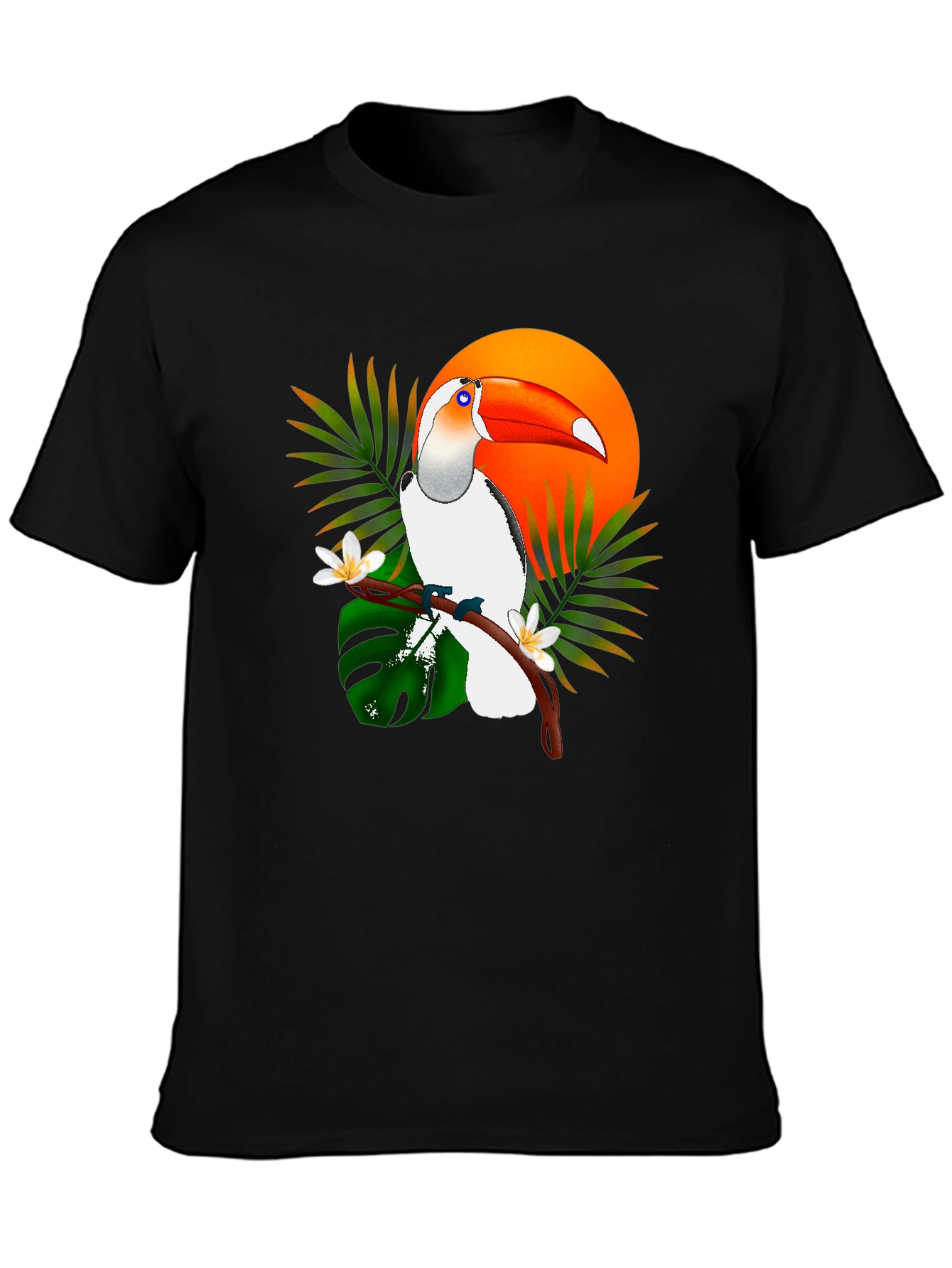 Tropical Toucan Graphic Tee - Black Cotton T-Shirt
