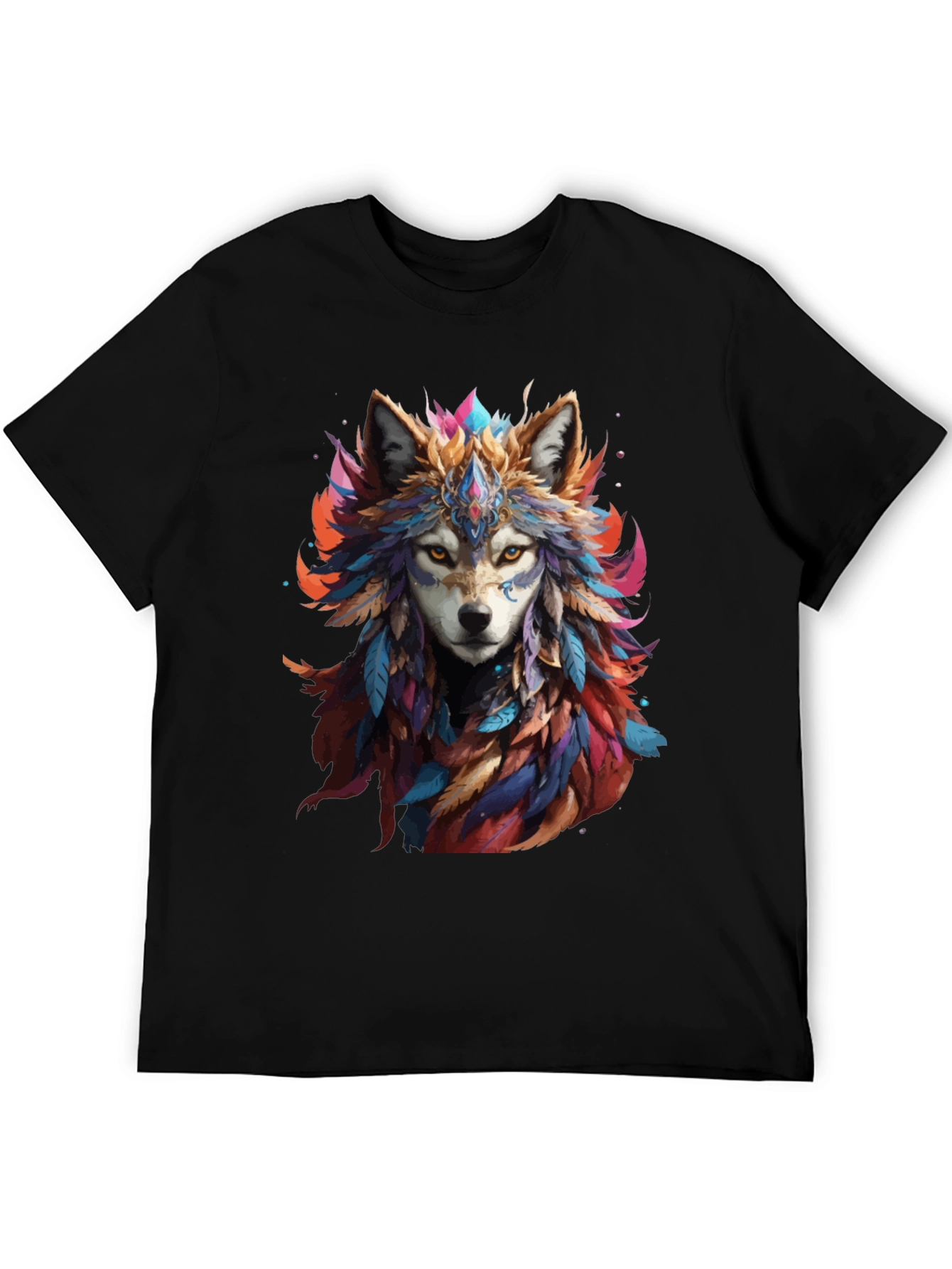 Wolf Feather Headdress Graphic Black T-Shirt