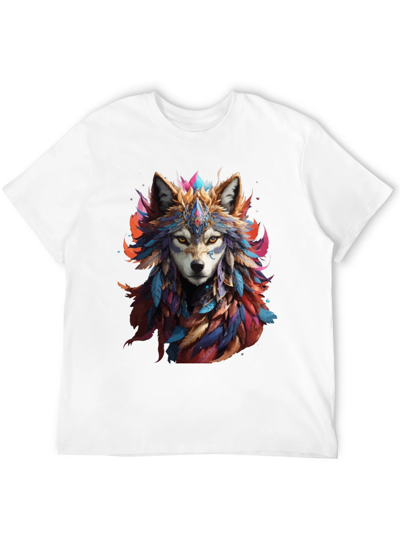 Wolf Feather Headdress Graphic Black T-Shirt